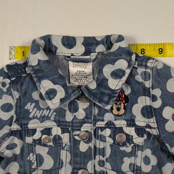 NWT Disney Baby Minnie Mouse Denim Jacket Girls 6-9M Blue Floral Jean Coat - Picture 4 of 11